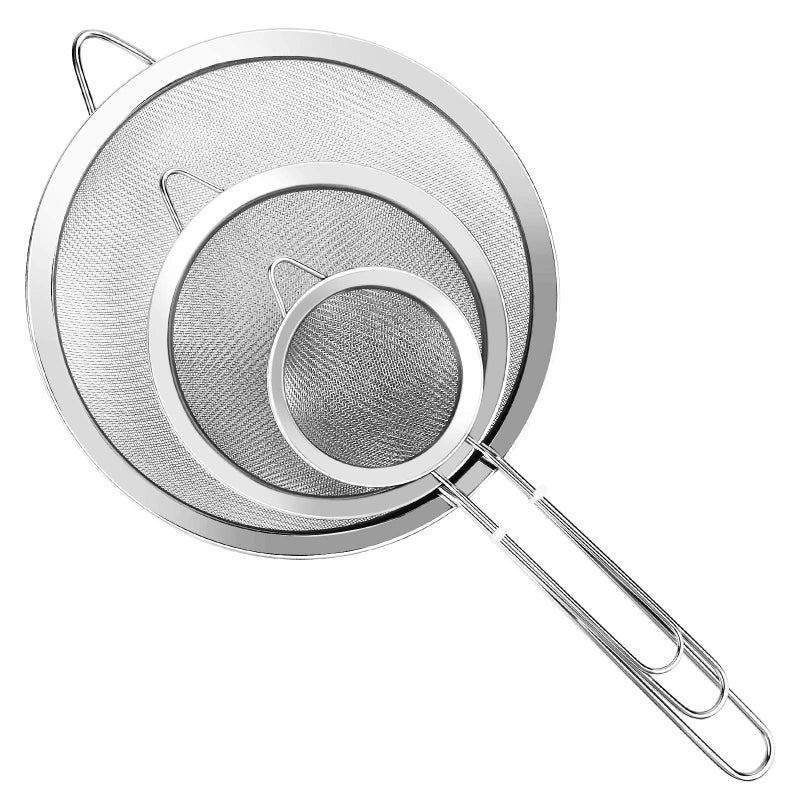 YLYL 3Pcs Super Wire Extra Fine Mesh Strainer with Handle, Small Medium Large Size Sifter Metal Strainer Set, Stainless Steel Sieve Fine Mesh Strainers for Kitchen Rice Juice Quinoa Food Flour Baking YLYL - Image 1