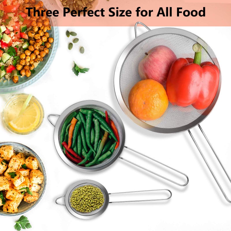 YLYL 3Pcs Super Wire Extra Fine Mesh Strainer with Handle, Small Medium Large Size Sifter Metal Strainer Set, Stainless Steel Sieve Fine Mesh Strainers for Kitchen Rice Juice Quinoa Food Flour Baking YLYL - Image 5