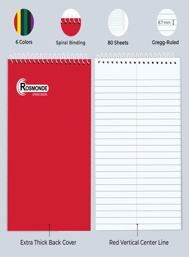 Rosmonde 12 Pack Bulk Spiral Steno Book, 6" x 9" Gregg Ruled Steno Notebook, Assorted Covers, 80 Sheets (160 Pages) Bulk Steno Notebooks for Writing Notes in Office, School, College, Spiral Note Pads - Image 4