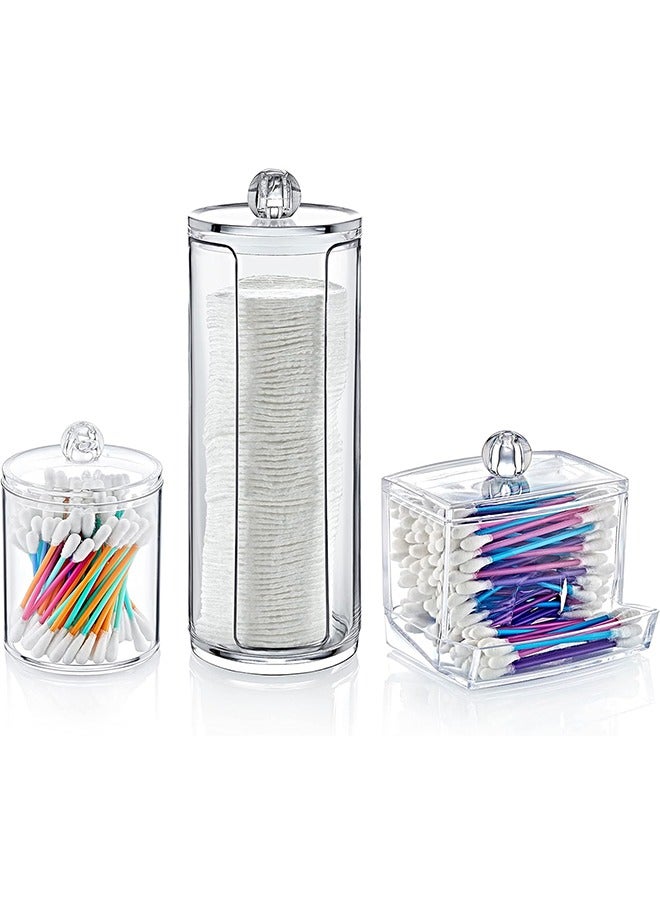 3Pcs Cotton Pad Dispenser, Clear Bathroom Canisters with Lids, Ideal for Cotton Ball Container, Cotton Swab Organizer & Floss Picks, Stackable Cotton Pad Holder Jars for Bathroom Storage  - Image 1