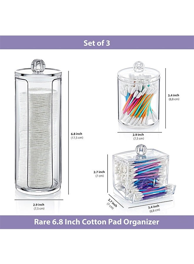 3Pcs Cotton Pad Dispenser, Clear Bathroom Canisters with Lids, Ideal for Cotton Ball Container, Cotton Swab Organizer & Floss Picks, Stackable Cotton Pad Holder Jars for Bathroom Storage  - Image 2