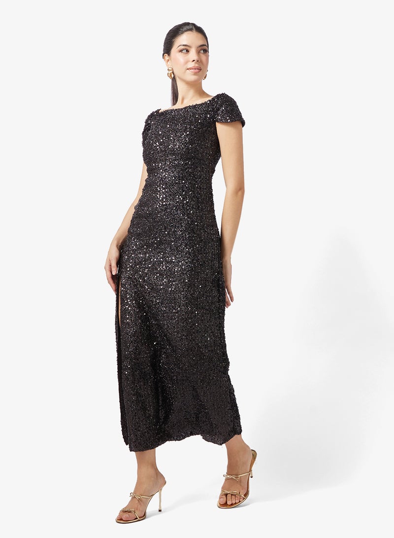 Ella Limited Edition Off Shoulder Shimmer Dress With Slit - Image 1