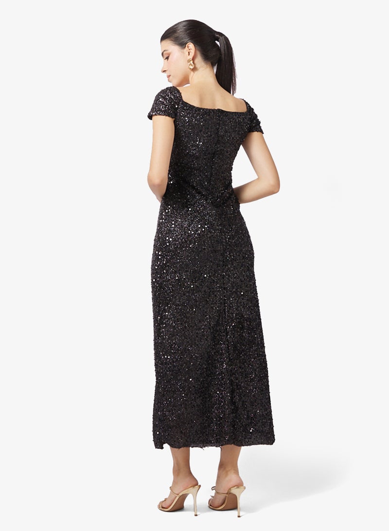 Ella Limited Edition Off Shoulder Shimmer Dress With Slit - Image 2