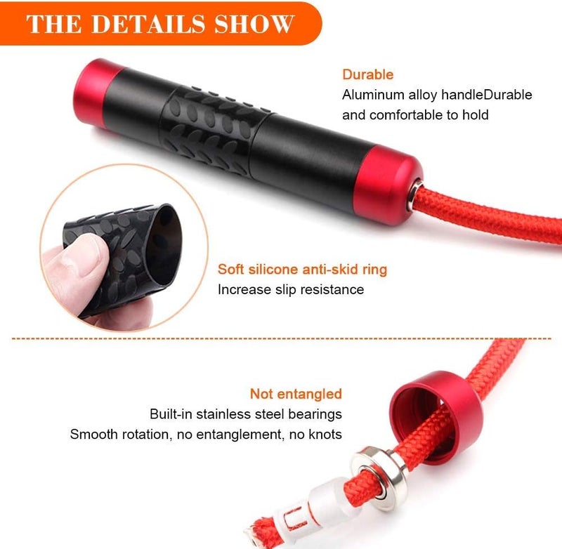 Redify Weighted Jump Rope for Workout Fitness(1LB), Tangle-Free Ball Bearing Rapid Speed Skipping Rope for MMA Boxing Weight-loss,Aluminum Handle Adjustable Length 9MM Fabric Cotton+9MM Solid PVC Rope - Image 4
