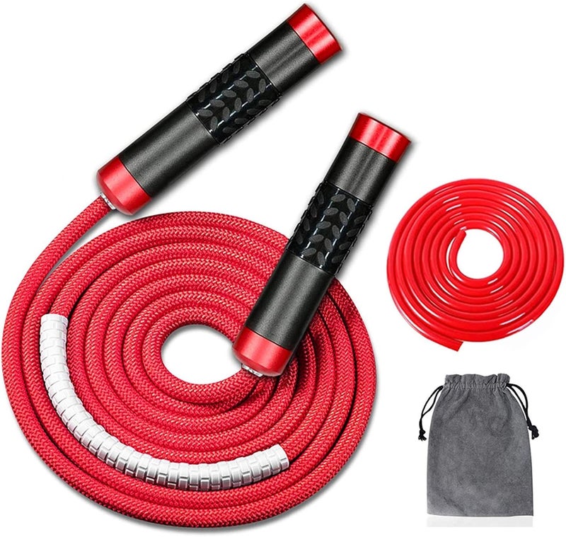 Redify Weighted Jump Rope for Workout Fitness(1LB), Tangle-Free Ball Bearing Rapid Speed Skipping Rope for MMA Boxing Weight-loss,Aluminum Handle Adjustable Length 9MM Fabric Cotton+9MM Solid PVC Rope - Image 1