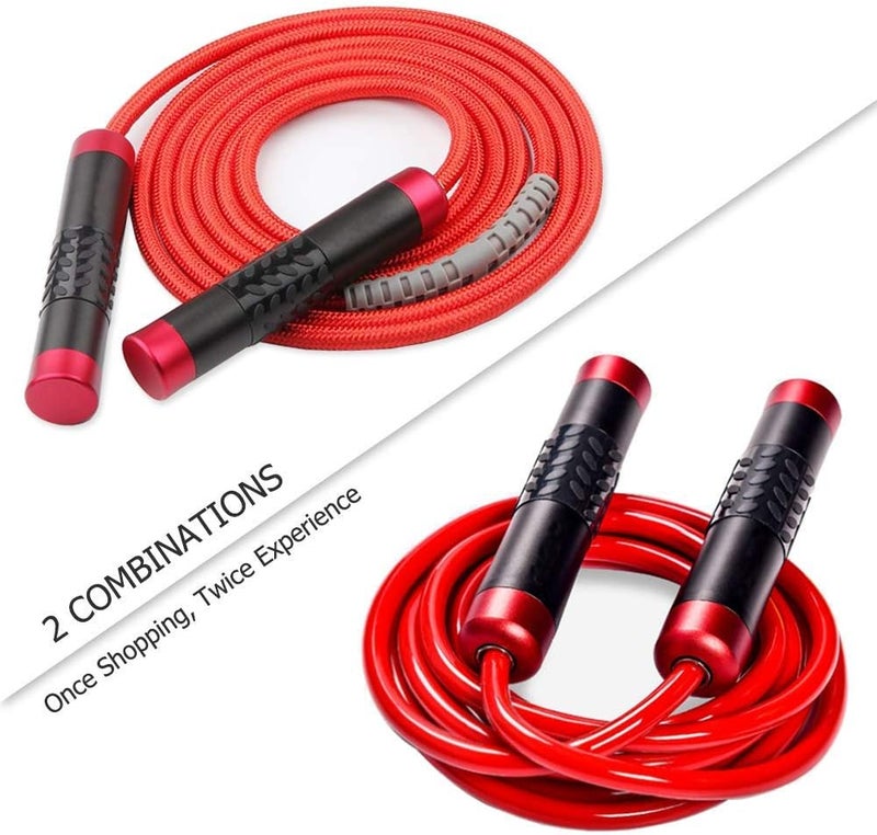 Redify Weighted Jump Rope for Workout Fitness(1LB), Tangle-Free Ball Bearing Rapid Speed Skipping Rope for MMA Boxing Weight-loss,Aluminum Handle Adjustable Length 9MM Fabric Cotton+9MM Solid PVC Rope - Image 2