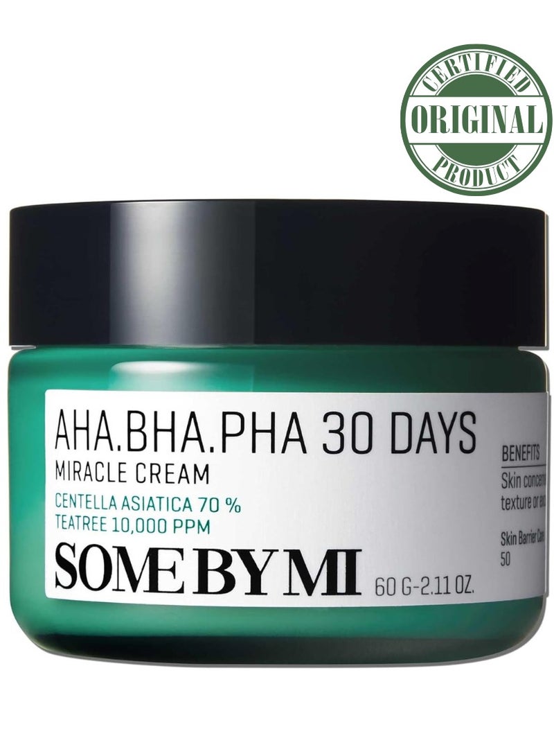 SOME BY MI AHA BHA PHA 30 Days Miracle Cream - 2.02Oz, 60ml - Mild Exfoliating Korean Moisturizer for Skin Calming and Soothing - Daily Blackhead Removing Pore Minimizer for Face - Korean Skin Care 60ml - Image 1