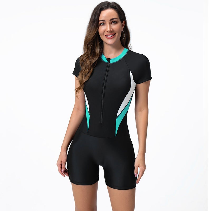 Sports Swimsuit One-Piece Long Sleeve Anti-Sports High Elastic Fabric Zipper Printed Tight Swimsuit - Image 1