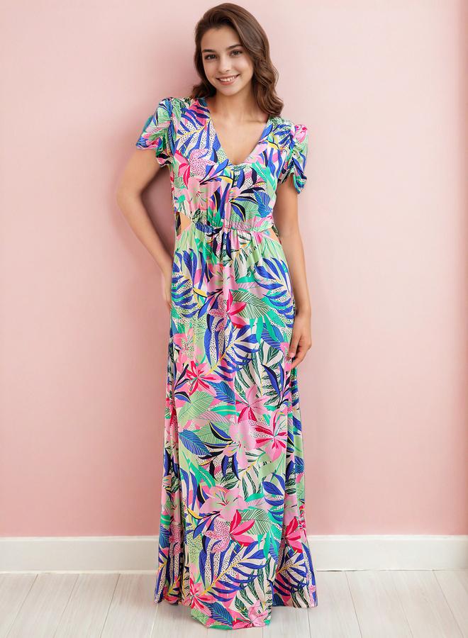 Freehand Tropical Print Short Sleeve Maxi Dress - Image 4
