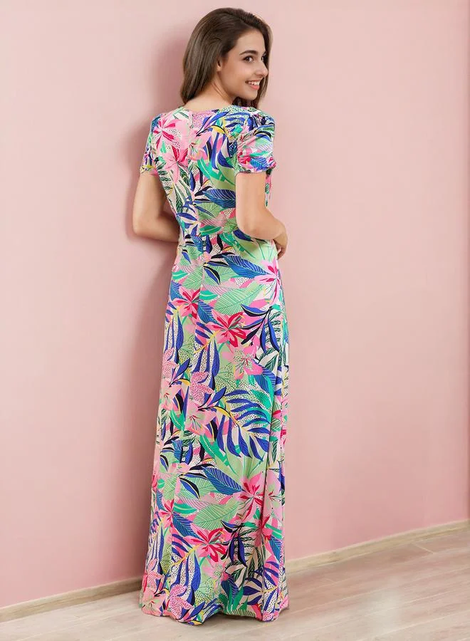 Freehand  Tropical Print Short Sleeve Maxi Dress for Women | Best Price UAE