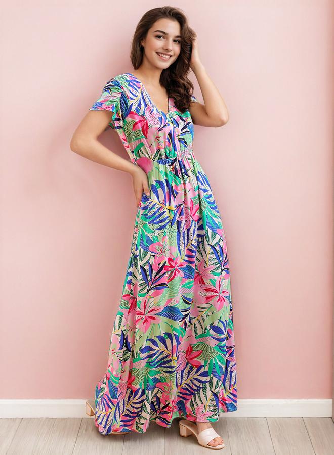 Freehand Tropical Print Short Sleeve Maxi Dress - Image 1