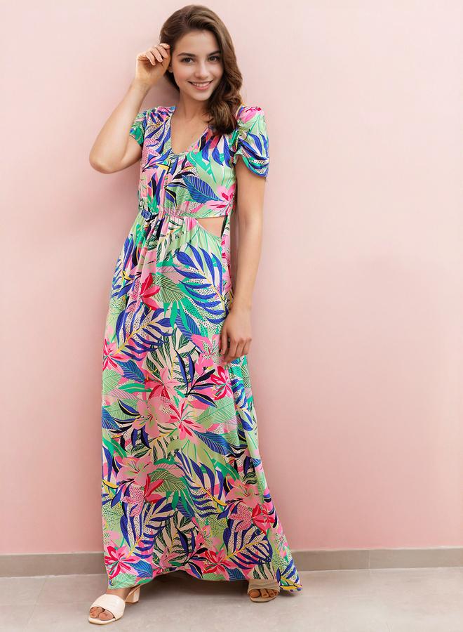 Freehand Tropical Print Short Sleeve Maxi Dress - Image 2