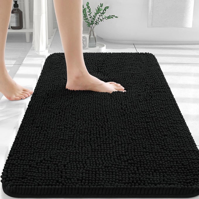 BATHROOM RUGS 36X24 EXTRA SOFT ABSORBENT CHENILLE BATH RUGS RUBBER BACKING QUICK DRY MACHINE WASHABLE BATH MATS FOR BATHROOM FLOOR TUB AND SHOWER HOME DECOR ACCESSORIES BLACK