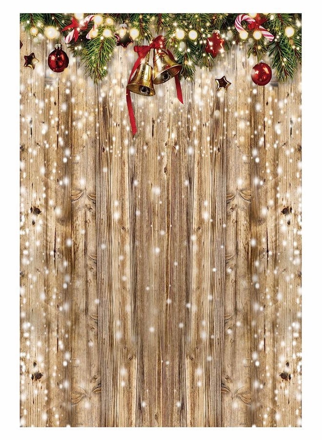 Funnytree 5x7ft Christmas Wooden Wall Photography Backdrop Glitter Bokeh Snow Winter Merry Xmas Party Background Rustic Wood Baby Shower Kids Birthday Portrait Banner Decor Photo Booth Studio - Image 1