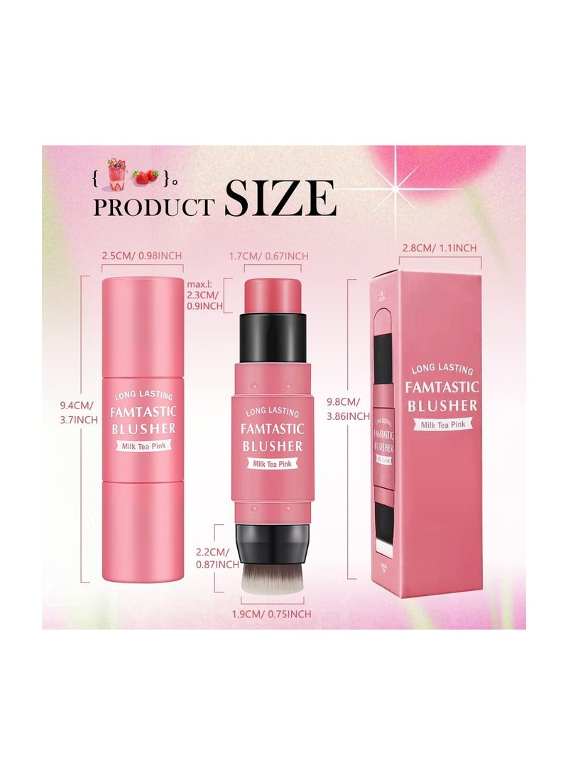 BP Blush Stick for Cheeks Blush Makeup - 2 in 1 Multi Stick Blush for Cheeks Tint & Eyes & Lips, Cheek Makeup Stick Makeup Blush with Brush, Waterproof Creme Blush (#01 milk tea Pink) - Image 4