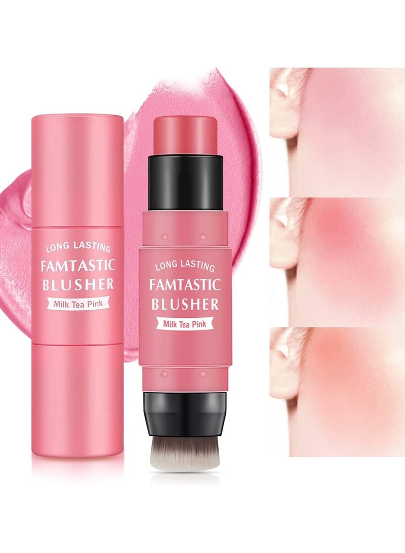 BP Blush Stick for Cheeks Blush Makeup - 2 in 1 Multi Stick Blush for Cheeks Tint & Eyes & Lips, Cheek Makeup Stick Makeup Blush with Brush, Waterproof Creme Blush (#01 milk tea Pink) - Image 2