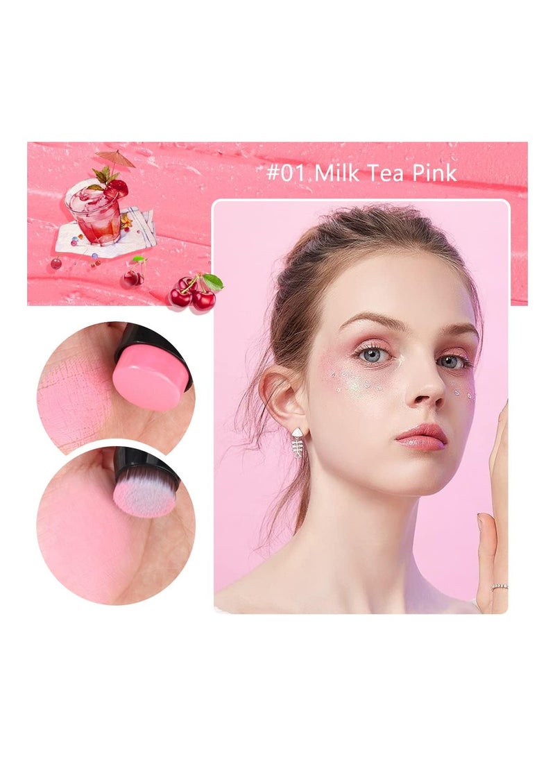 BP Blush Stick for Cheeks Blush Makeup - 2 in 1 Multi Stick Blush for Cheeks Tint & Eyes & Lips, Cheek Makeup Stick Makeup Blush with Brush, Waterproof Creme Blush (#01 milk tea Pink) - Image 3