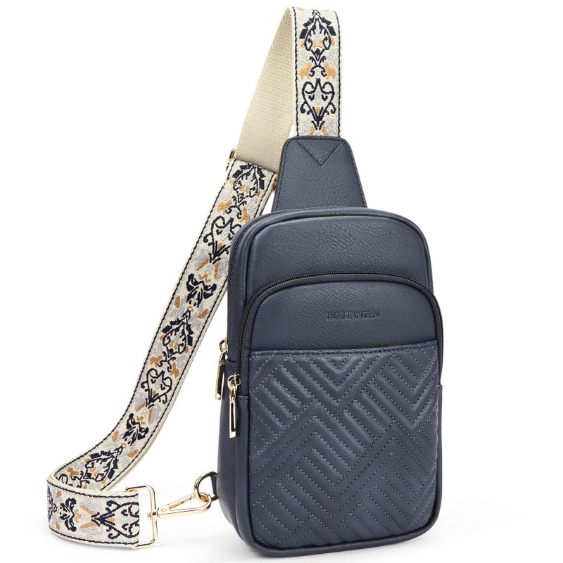 BOSTANTEN Sling Bag Quilted Crossbody Bags for Women Cross Body Purse Leather Fanny Pack with Adjustable Guitar Strap - Image 1