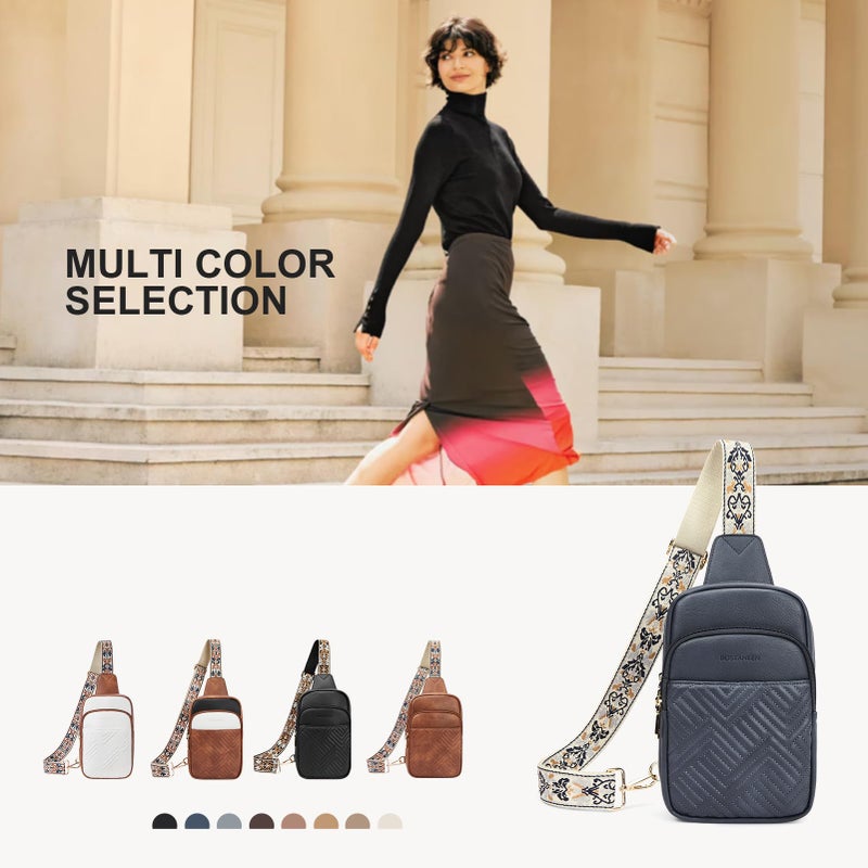 BOSTANTEN Sling Bag Quilted Crossbody Bags for Women Cross Body Purse Leather Fanny Pack with Adjustable Guitar Strap - Image 2
