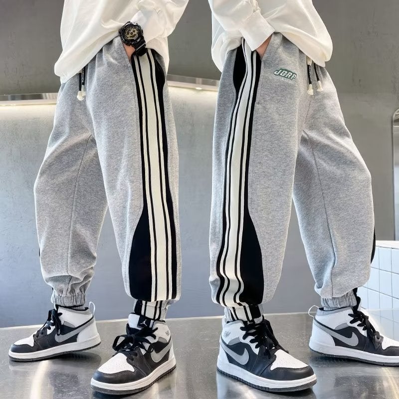 Children's pants boys and girls trousers Western style medium and big children's fashion sports sweatpants side autumn casual pants loose - Image 1