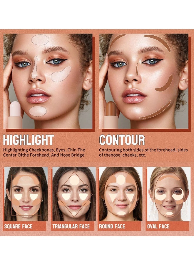 HelloKiss 2-in-1 Three-Dimensional Concealer Stick, Dual-End Highlighter Makeup Stick Contour Stick, Cream Contour Bronzer Sticks, Waterproof Face Concealer Pen For Body Face Brighten Facial Shade, Create 3D Makeup (Light Beige + Light Brown) - Image 4