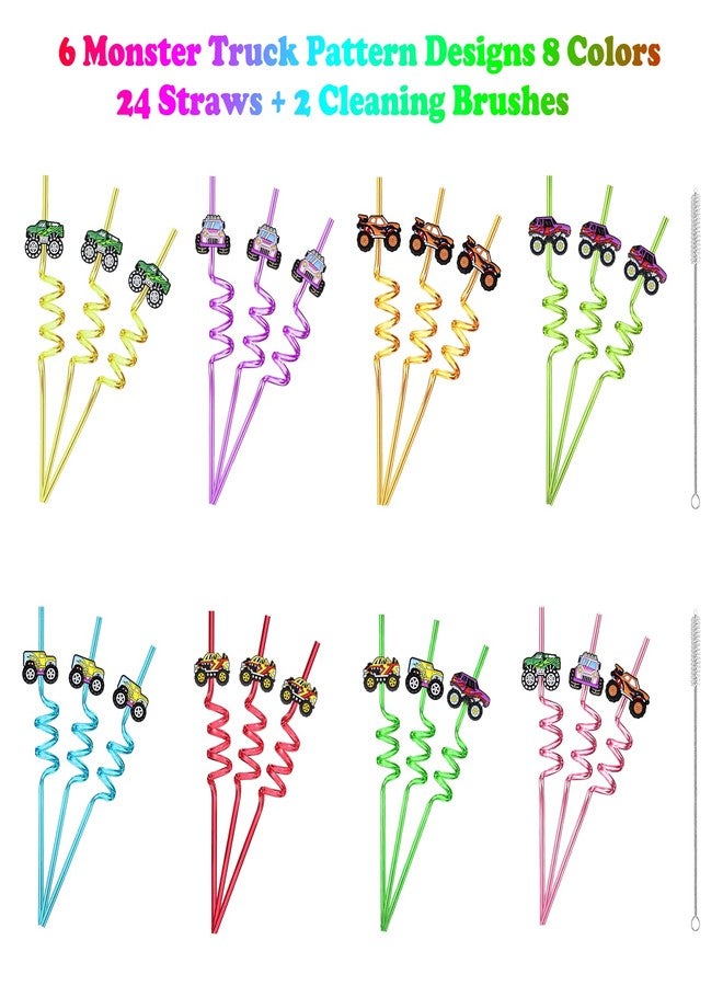 Meaxur 24 Monster Truck Party Car Reusable Styling Straws for Monster Truck Car Birthday Party Supplies with 2 Cleaning Brushes - Image 3