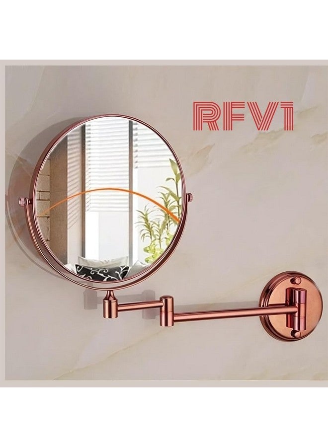 RFV1 Brass Dual Side Round Mirror for Bathroom 360° Swivel with Magnifying View | Magnifying Shaving Makeup Mirror Wall Mounted | (Rose Gold) - Image 4