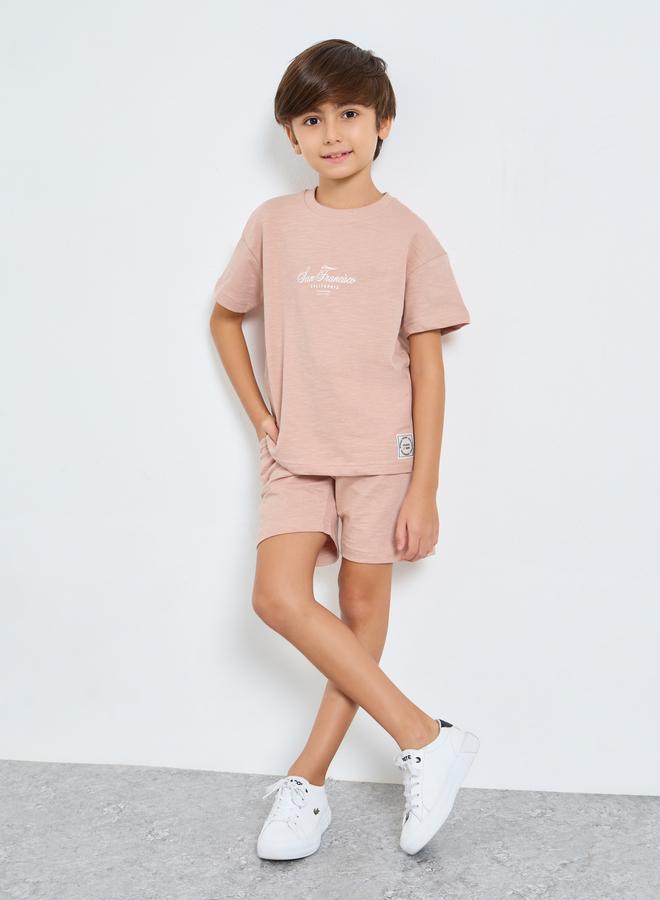 Styli Boys Beige Cotton T-Shirt And Shorts Set - Image 1