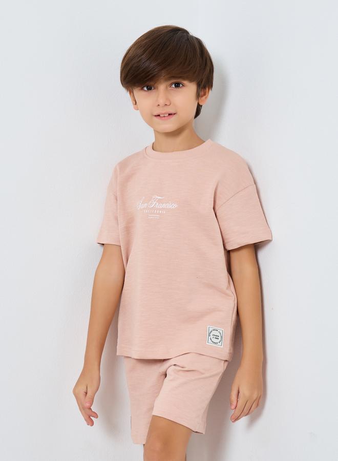 Styli Boys Beige Cotton T-Shirt And Shorts Set - Image 2