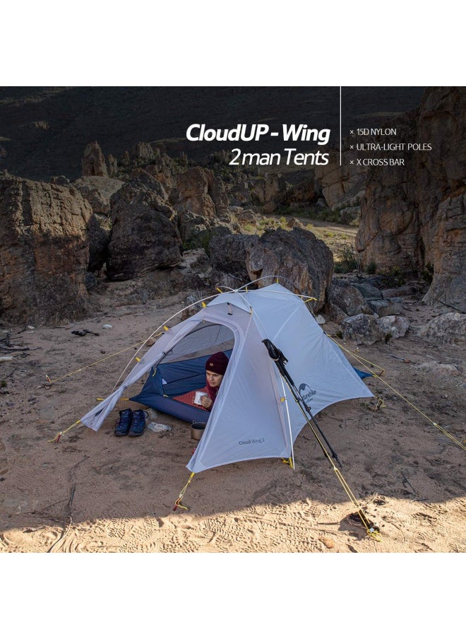 Naturehike - Cloudup-Wing 2-Men Tent | Ultralight Camping Tent | Rectangular Tent | Size: (60+215) X 132 X 100 Cm | Windproof, Waterproof, Lightweight | Color - Grey & Blue - Image 1