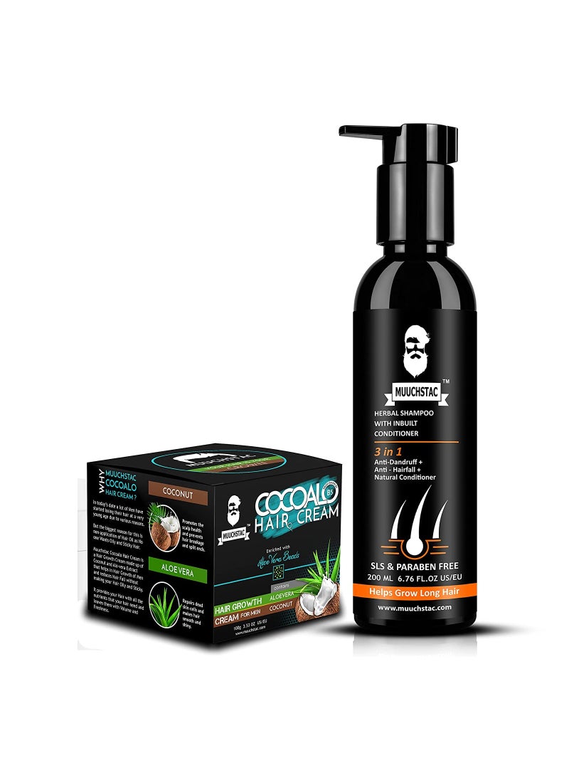 MUUCHSTAC - Anti dandruff Anti Hairfall Herbal Shampoo With Inbuilt Conditioner 200ml Cocoalo Hair Cream 100gm - Image 1