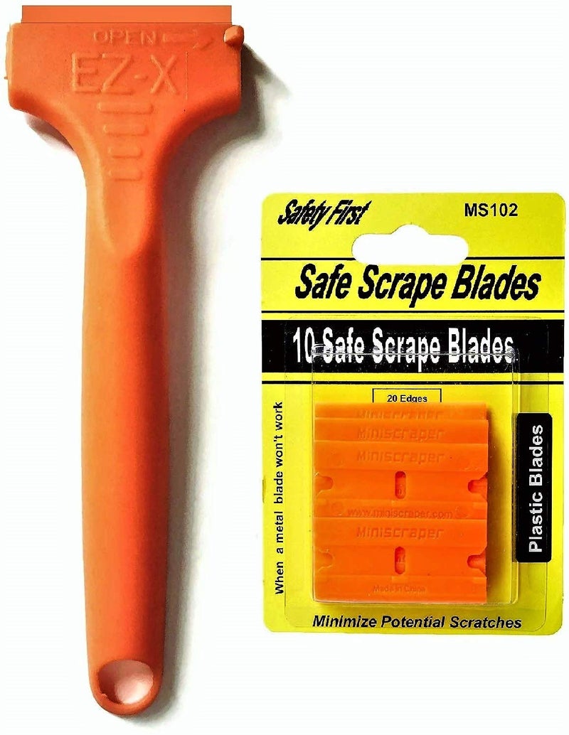 MINISCRAPER 10 Plastic Double Edged Razor Blades and EZ X Razor Scraper Pat. Pending - Image 1