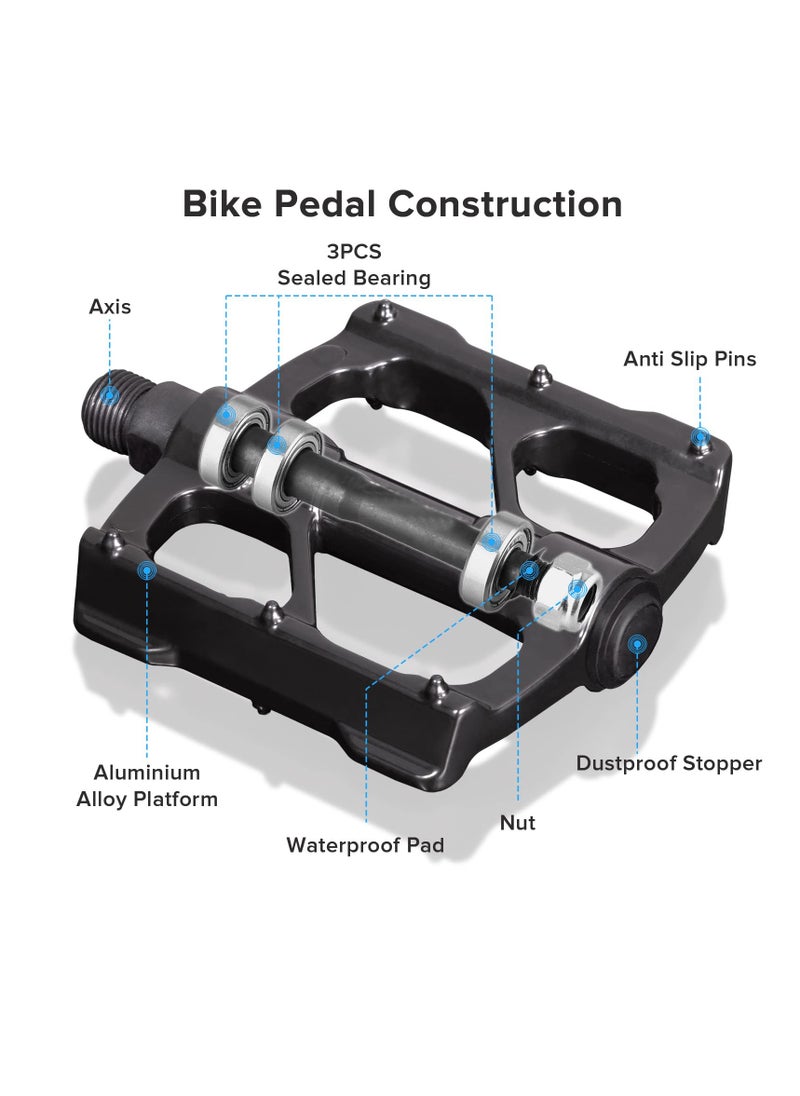 Excefore Bike Pedals, Aluminum Alloy Bicycle Pedals, Mountain Bike Pedal with Removable Anti-Skid Nails, Universal Aluminum Alloy Platform Pedal for Travel Cycle-Cross Bikes, 9/16inch  - Image 4