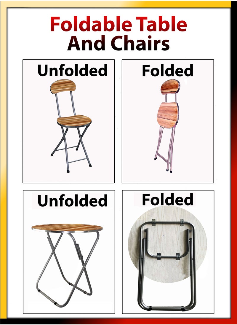 DBLEW Set Of Foldable Wooden Round Table And 2 Folding Chairs Seats Metal Frame For Breakfast Computer Laptop Desk Office Workstation Kitchen Balcony Home Dining Outdoor Picnic Beach Desert Camping  - Image 4