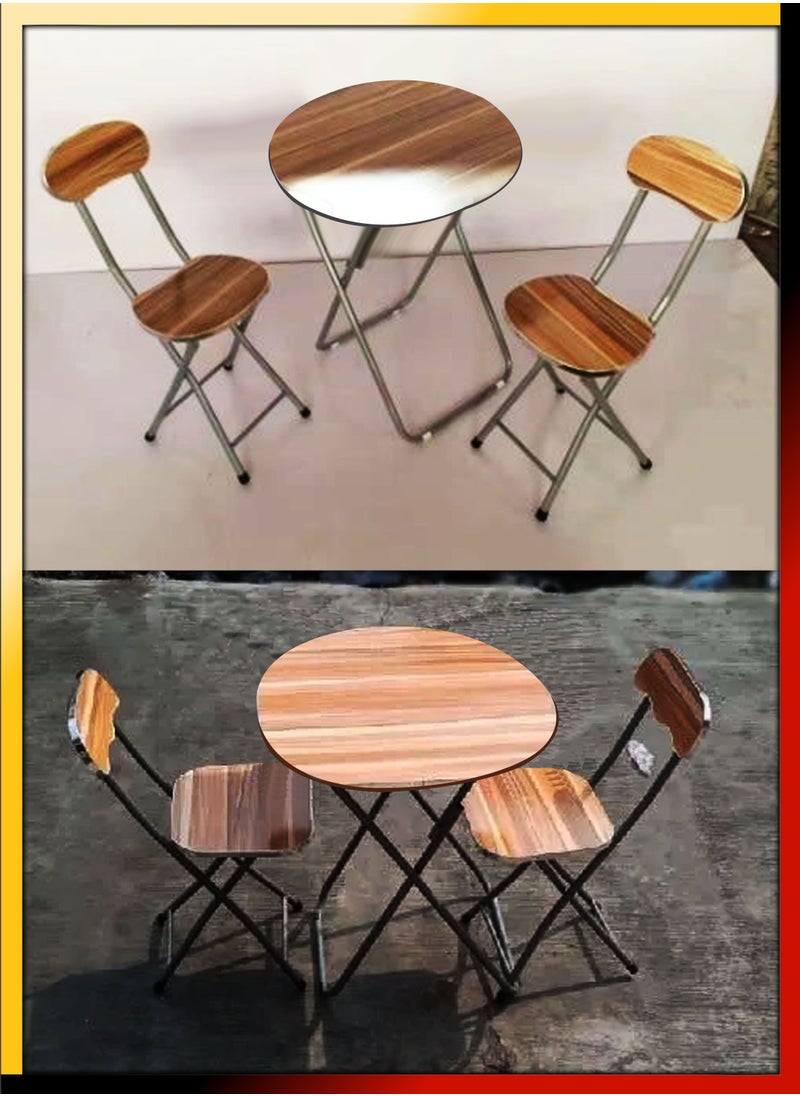 DBLEW Set Of Foldable Wooden Round Table And 2 Folding Chairs Seats Metal Frame For Breakfast Computer Laptop Desk Office Workstation Kitchen Balcony Home Dining Outdoor Picnic Beach Desert Camping  - Image 5