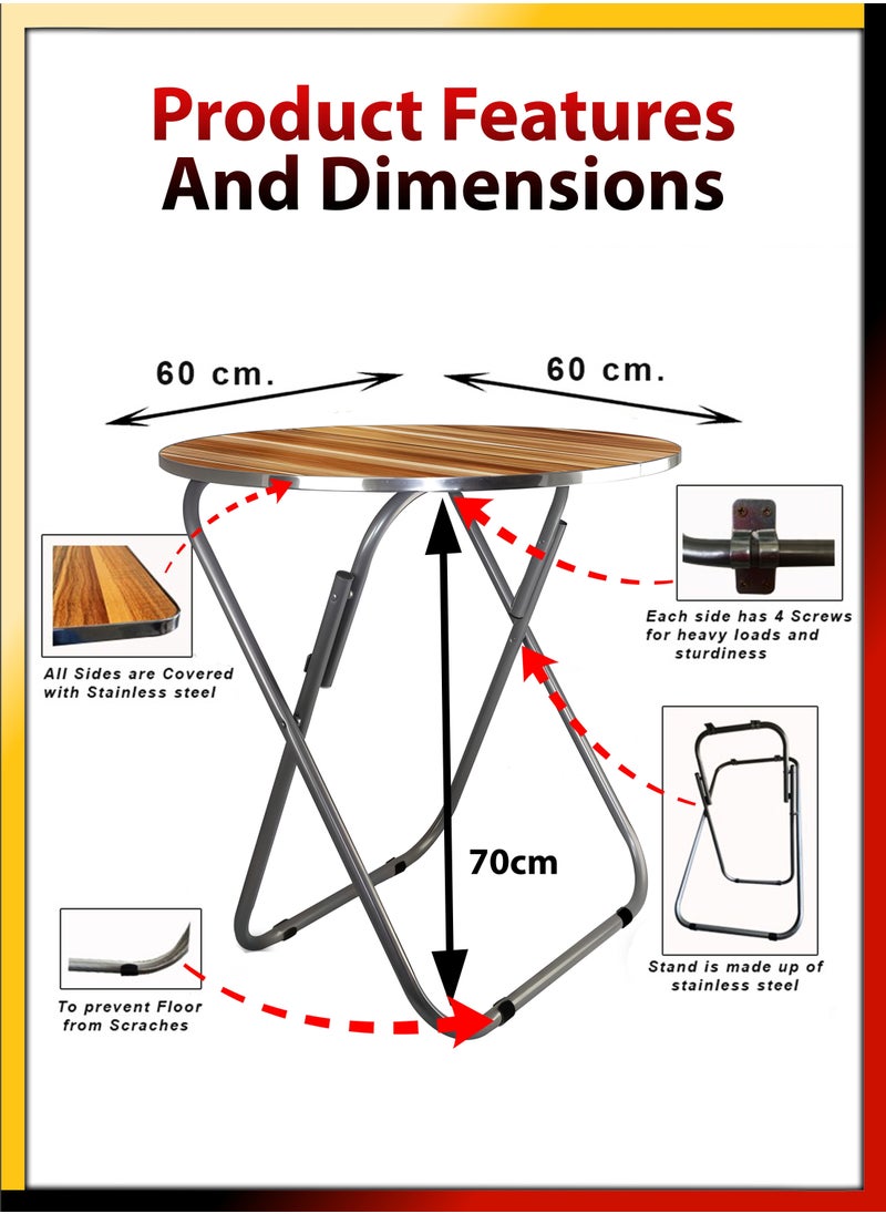 DBLEW Set Of Foldable Wooden Round Table And 2 Folding Chairs Seats Metal Frame For Breakfast Computer Laptop Desk Office Workstation Kitchen Balcony Home Dining Outdoor Picnic Beach Desert Camping  - Image 2