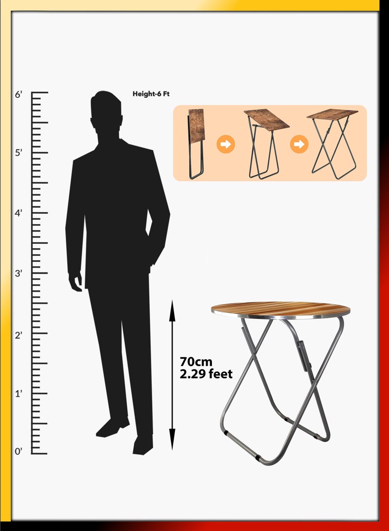 Set Of Foldable Wooden Round Table And 2 Folding Chairs Seats Metal Frame For Breakfast Computer Laptop Desk Office Workstation Kitchen Balcony Home Dining Outdoor Picnic Beach Desert Camping