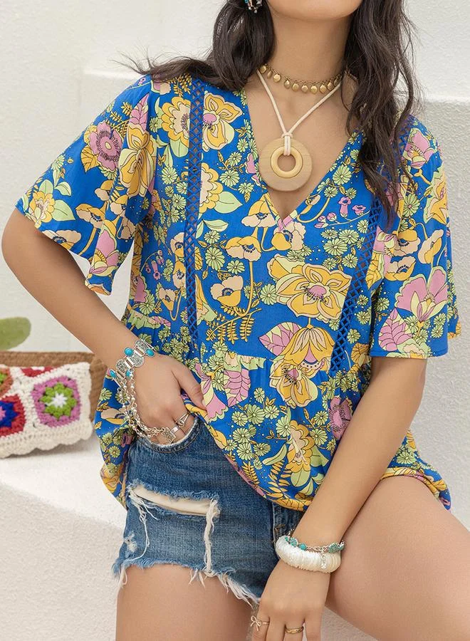 Take Two Take Two Floral Print V Neck Top