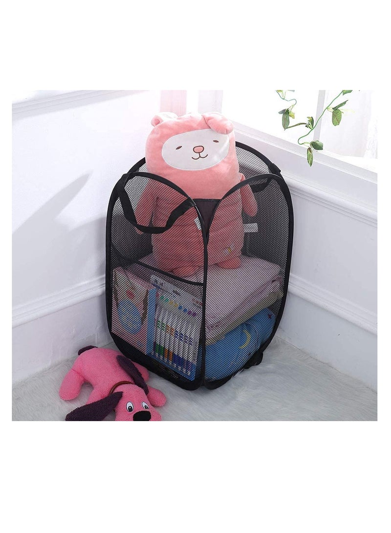 Mesh Popup Laundry Hamper,Portable for Storage and Easy to Open,with Portable, Durable Handles.Folding Pop-Up Clothes Hampers are Great for College Dorm,The Kids Room (Black | Set of 2) - Image 2