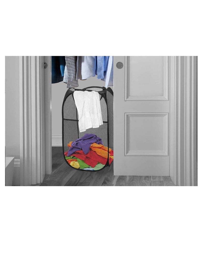 Mesh Popup Laundry Hamper,Portable for Storage and Easy to Open,with Portable, Durable Handles.Folding Pop-Up Clothes Hampers are Great for College Dorm,The Kids Room (Black | Set of 2) - Image 3