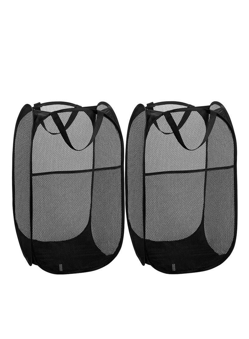 Mesh Popup Laundry Hamper,Portable for Storage and Easy to Open,with Portable, Durable Handles.Folding Pop-Up Clothes Hampers are Great for College Dorm,The Kids Room (Black | Set of 2) - Image 1