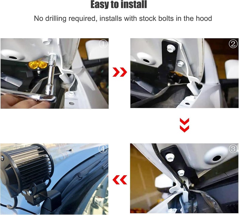 DarSeity Heavy Duty Low Profile Mount Hood Hinges Ditch Light Brackets for Dodge RAM 1500 2500 3500 (2009-2018) - Image 4
