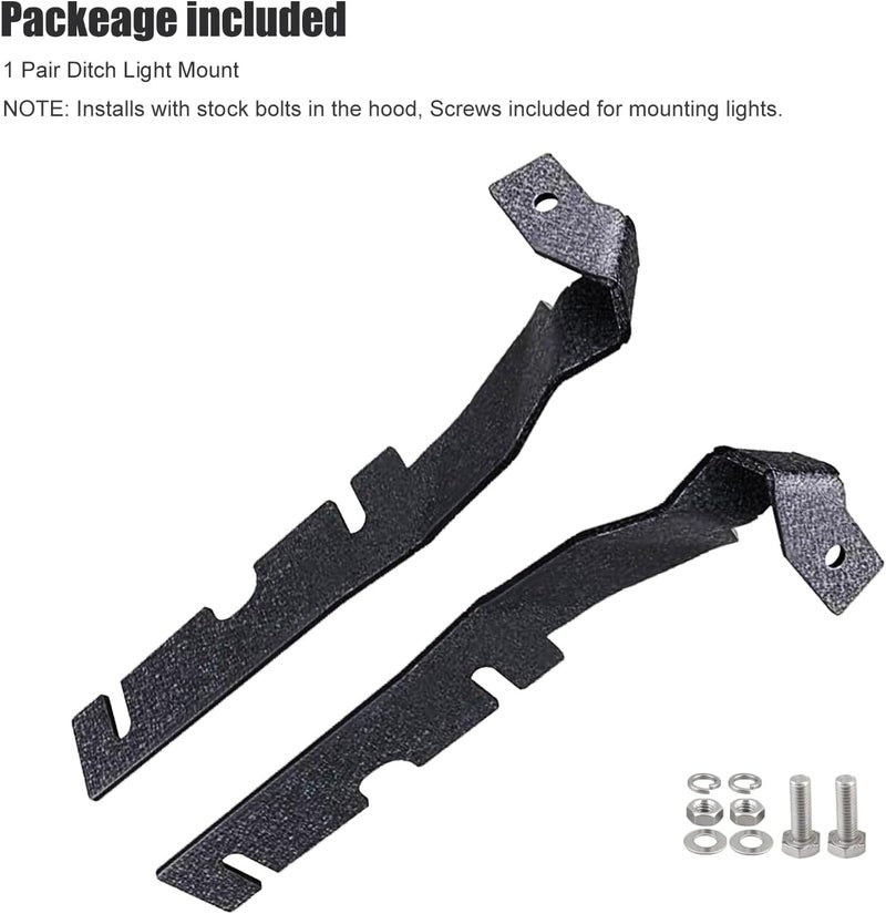 DarSeity Heavy Duty Low Profile Mount Hood Hinges Ditch Light Brackets for Dodge RAM 1500 2500 3500 (2009-2018) - Image 5