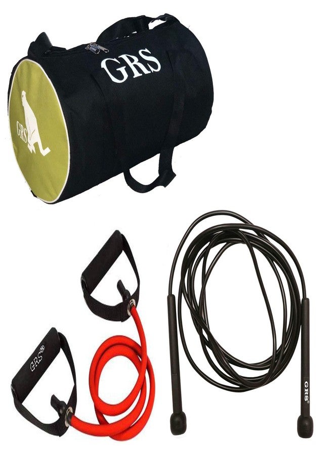 مجموعة GRS® Power_11 لتمديد العضلات، أنبوب مقاومة، حقيبة رياضية للرجال والنساء (أخضر وأسود)، وحبل قفز (أسود) - Image 1