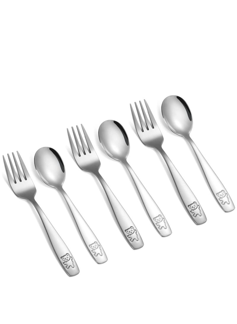 Oasisgalore 6-Piece Kids Silverware Set - Stainless Steel Toddler Forks & Spoons, Safe Flatware for Children (3 Forks, 3 Spoons) - Image 1