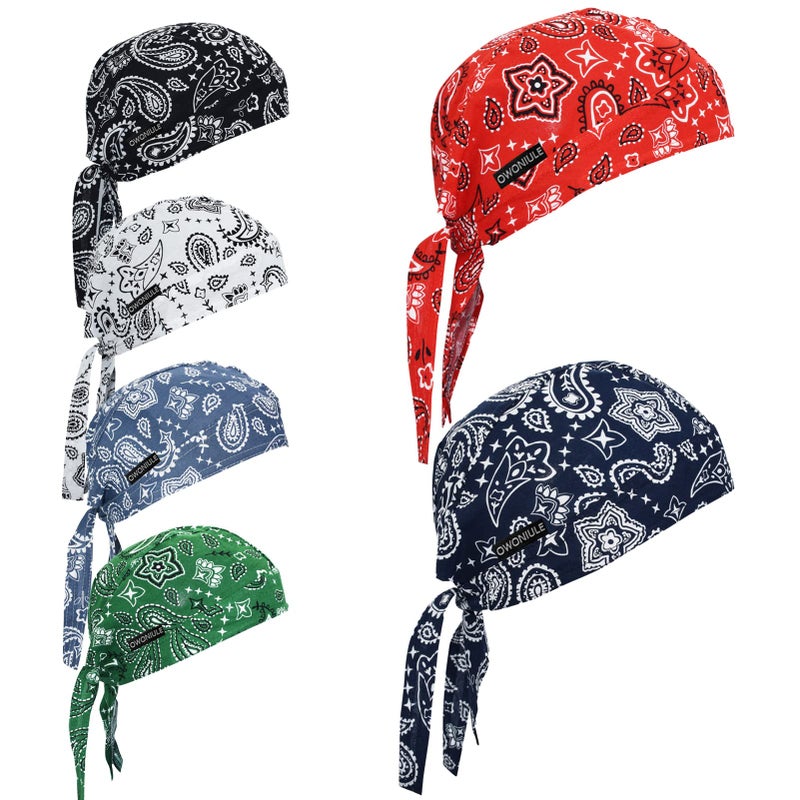Owoniule Cotton Doo Rag Pirate Hat Paisley Skull Caps Sweat Wicking Head Wraps Breathable Helmet Liner Beanie Dew Rags Summer Hat for Men and Women (Paisley) - Image 1