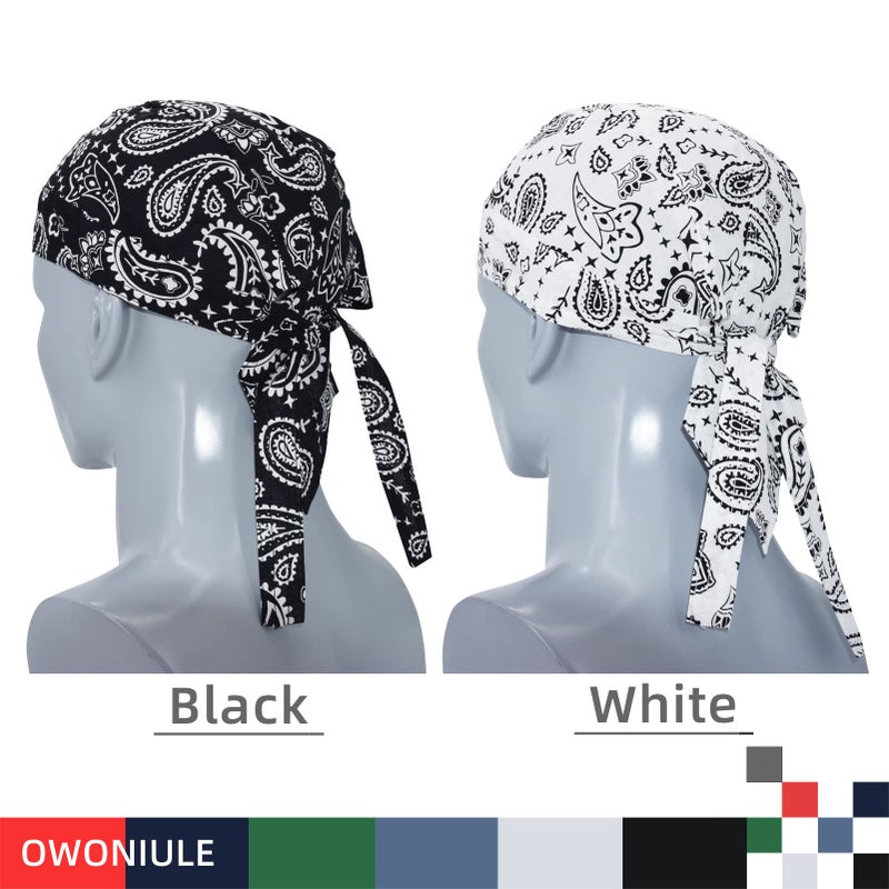 Owoniule Cotton Doo Rag Pirate Hat Paisley Skull Caps Sweat Wicking Head Wraps Breathable Helmet Liner Beanie Dew Rags Summer Hat for Men and Women (Paisley) - Image 4