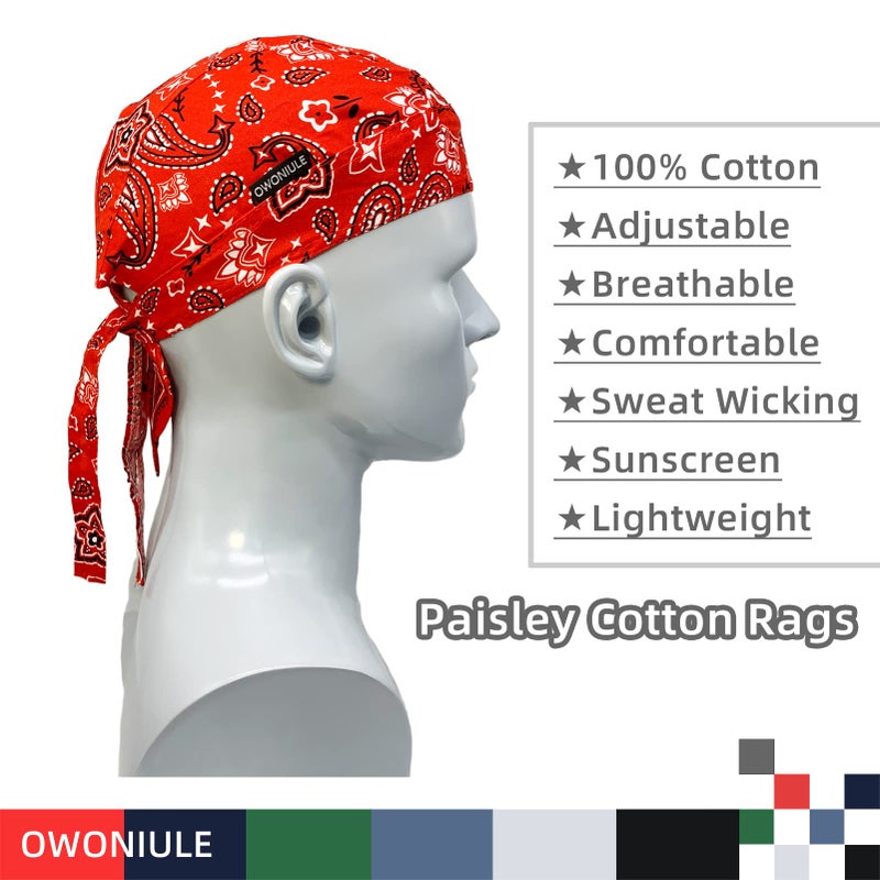 Owoniule Cotton Doo Rag Pirate Hat Paisley Skull Caps Sweat Wicking Head Wraps Breathable Helmet Liner Beanie Dew Rags Summer Hat for Men and Women (Paisley) - Image 2