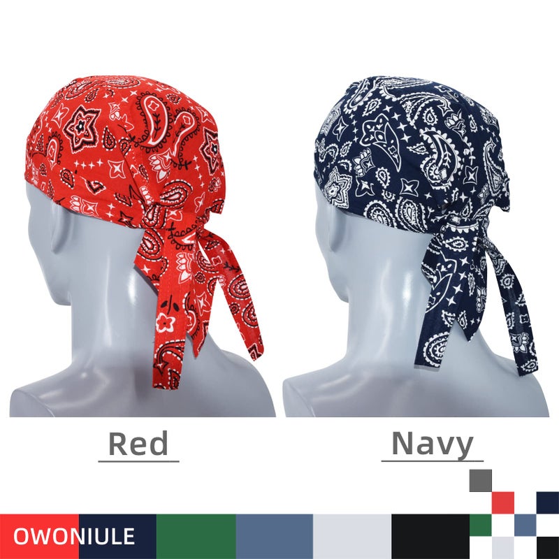 Owoniule Cotton Doo Rag Pirate Hat Paisley Skull Caps Sweat Wicking Head Wraps Breathable Helmet Liner Beanie Dew Rags Summer Hat for Men and Women (Paisley) - Image 3