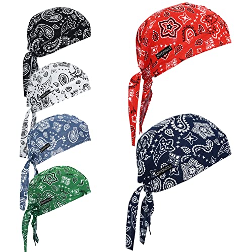 Owoniule Cotton Doo Rag Pirate Hat Paisley Skull Caps Sweat Wicking Head Wraps Breathable Helmet Liner Beanie Dew Rags Summer Hat for Men and Women (Paisley) - Image 1